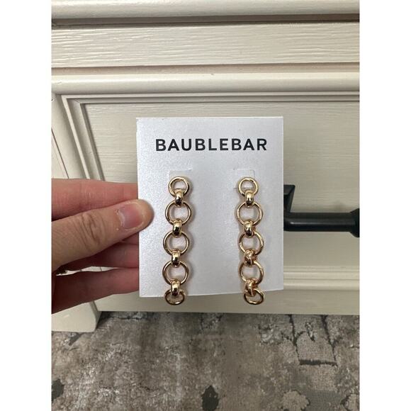 BaubleBar Pavé Chain Link Drop Earrings in Gold NEW - Picture 2 of 3